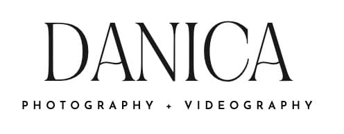 Logo with the word "DANICA" in large, elegant font above the words "PHOTOGRAPHY + VIDEOGRAPHY" in smaller capital letters.